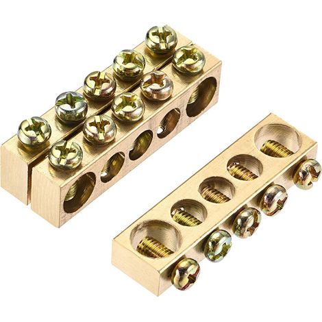 sourcing map Borne Terre Barre Vis Bloc Barrière Laiton 5 Positions 50mmx8mmx13mm pour Électrique Distribution 3 pièces (1/5)