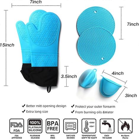 Gants de four en silicone lot de 6 antidérapant résistant chaleur (1/4)