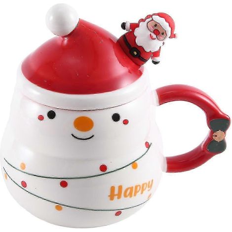Mug de Noël avec couvercle et cuillère, 430 ml, en céramique. Cadeau idéal pour Noël. (1/5)