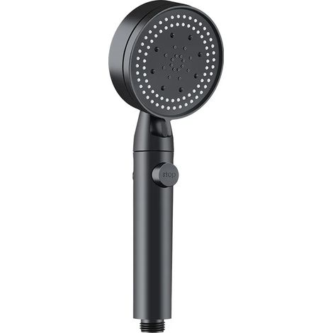Doccia ad alta pressione regolabile a cinque modalità, funzione di arresto con un solo pulsante, soffione idromassaggio, accessori per il bagno neri a risparmio idrico. (1/5)
