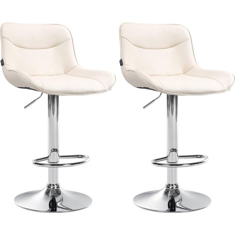 Juego de 2 taburetes de bar x1 con costuras decorativas en color crema Pie de trompeta de PVC metal cromado 100004449