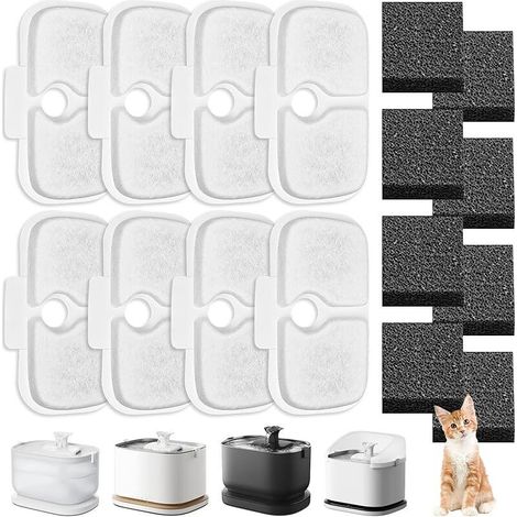 Paquete de 16 filtros para bebedero de gatos Petlibro Dockstream, filtros de repuesto compatibles con PLWF005 / PLWF115 / PLWF105 / PLWF305, 8 filtros de carbón y 8 filtros de espuma.