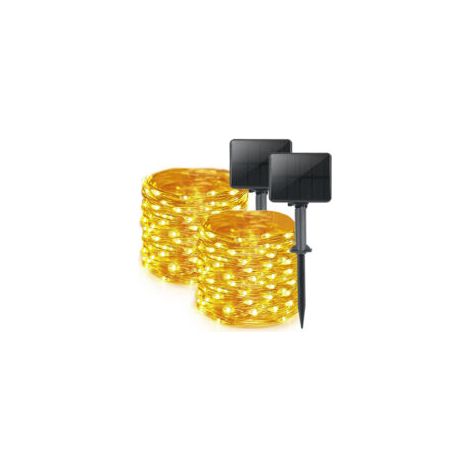 Set di 2 luci solari a stringa per esterni, lunghezza totale 16 m, 160 LED, impermeabili, 8 modalità, decorazione per giardino, patio, cortile, Natale, matrimoni, feste, luce bianca calda - Crezuo
