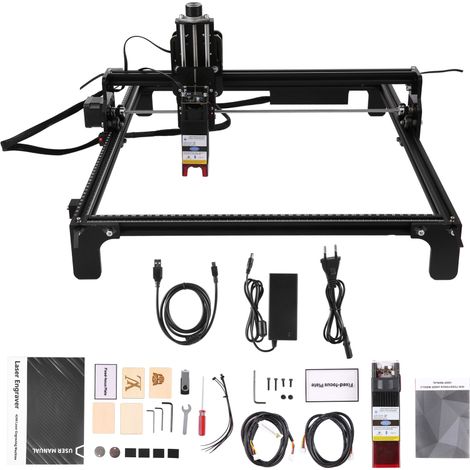 Graveur/Découpeur CNC 4240 de 20 W, grande zone de travail de 420 x 400 mm, puissance optique de 5000 mW, mise au point fixe, spot compressé （noir）