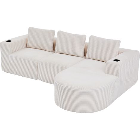 Canapé double 265 cm avec trois coussins et porte-gobelets intégré - adapté aux petits salons, appartements et bureaux (1/5)