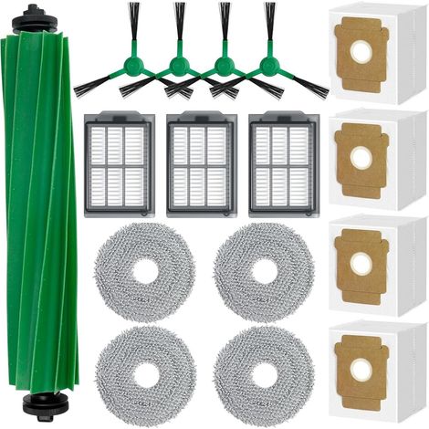 16-teiliges Ersatzteilset für iRobot Roomba Plus 405/505/500/400/506/507 Kombi-Staubsauger, Zubehör: 1 Hauptbürste, 3 HEPA-Filter, 4 Seitenbürsten, 4 Staubbeutel, 4 Tücher (1/5)