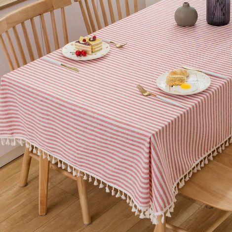 Nappe Rectangulaire Coton, Nappe en Lin Nappe Boheme Nappe de Table pour Décoration de Table à Manger de Cuisine (Rouge, 180x140cm) (1/5)