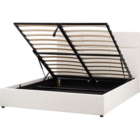 Letto ottomano 160 x 200 cm con contenitore e testiera Camera da letto Mobili Poliestere Imbottitura Bianco Sporco Lagord