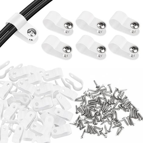 100pcs 3/8 inch 10,4 mm Blanc Serre-Câbles en Nylon Câbles Clips Avec 100 Vis pour La Gestion du Câblage (1/5)