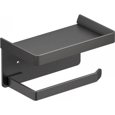1pc(Black) Wall Mounted Toilet Paper Holder with Aluminum Storage Rack for Bathroom Kitchen (1/3)