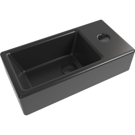 Swiss Aqua Technologies Brevis Lavabo sospeso nero opaco con foro per rubinetto a destra, 40,5x20,5x10,5 cm + scarico