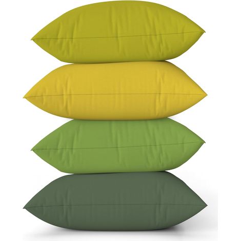 Fundas de cojín de lino lavado, 40x40 cm, juego de 4, verde claro, cremallera invisible, hechas a mano, para salón, sofá, decoración de primavera (1/4)