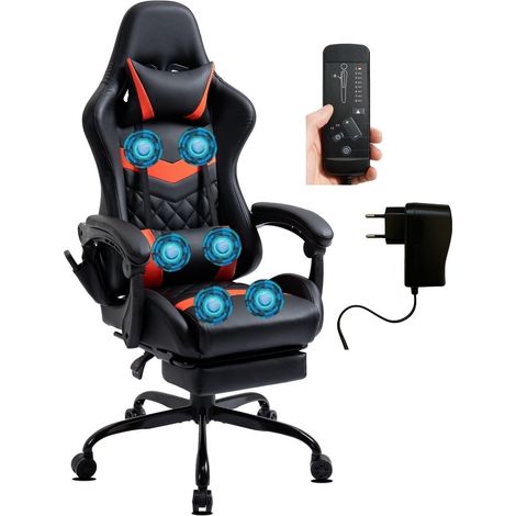 Chaise Gaming similicuir repose-pieds massage 6 points rouge (1/5)