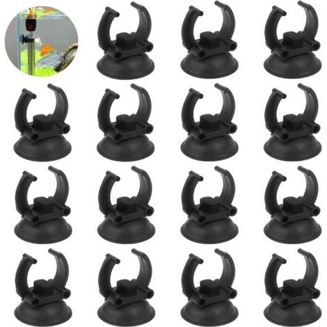 Ventouse Aquarium - Support Clips pour Chauffage - Plastique Noir pour Tube d'eau (1/4)