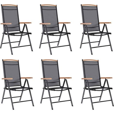 Lot de 6 chaises de jardin pliables et inclinables en textilène et aluminium Noir - PANGIVO (1/5)