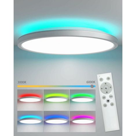 Plafonnier LED - 24 W - Température de couleur réglable 3000-6000 K - RGB arrière - IP54 - Télécommande incluse - Pour salle de bain cuisine salon chambre couloir - 1 pièce
