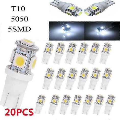 20 Stück Superweiße T10 Keil-5-SMD 5050 LED-Glühbirnen W5W 2825 158 Hwy