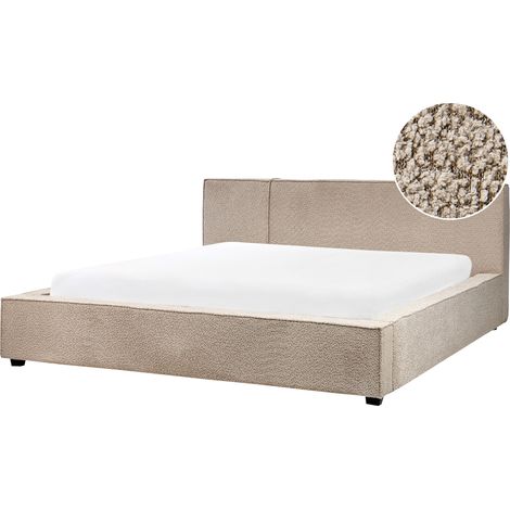 Cama con somier moderna con cabecero de bouclé gris pardo 180 x 200 cm Mirande