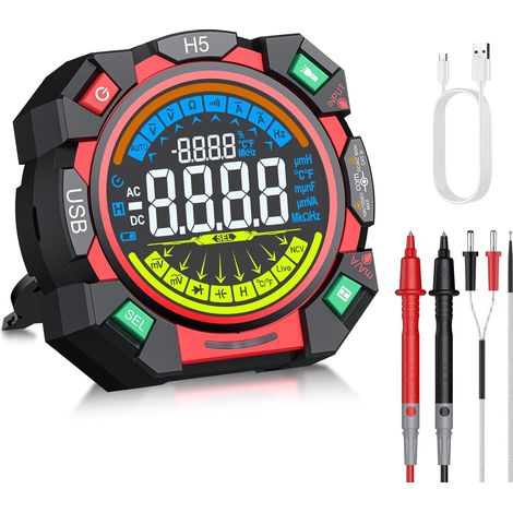 Multimètre Numérique 6000 Counts – Auto-Test Intelligent à Écran Couleur pour AC/DC Tension Courant, NCV & Fil Live, Compact Rond USB-C Rechargeable, TRMS pour Électriciens & Bricolage (1/5)