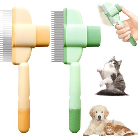 Peine autolimpiable para gatos, paquete de 2 cepillos para gatos y cepillos para perros, peine antipelo para gatos y perros, con botón de liberación, adecuado para pelo corto y largo (1/5)