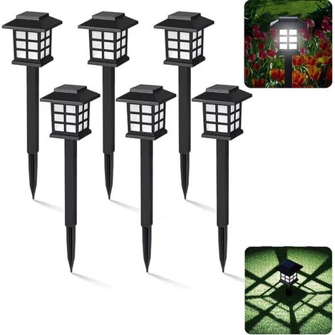 Paquete de 6 luces LED solares para exteriores, para montaje en suelo (impermeables, luz blanca)