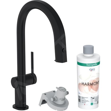 Hansgrohe Aqittura M91 - Mitigeur d'évier avec bec extractible et filtration, sBox, noir mat 76800670 (1/5)