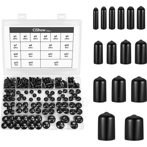 238 Pieces Rubber Wire Protector Flexible Polyvinyl Chloride End Cap Bolt Cap Circular Hose Flexible Vinyl Nut End Cap Plastic to Protect (1-15mm) (1/5)
