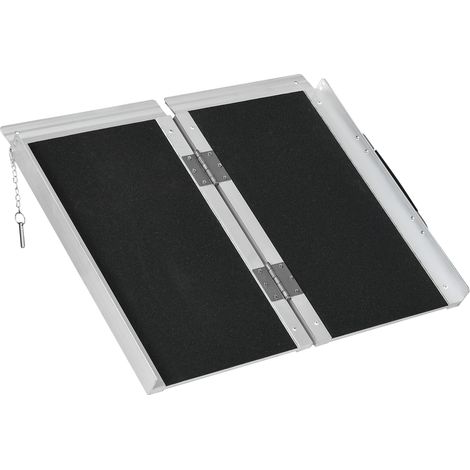 Rampe d'accès pour fauteuil roulant, rampe de chargement, rampe antidérapante, pliable avec bords de sécurité en aluminium. Noire. (1/5)