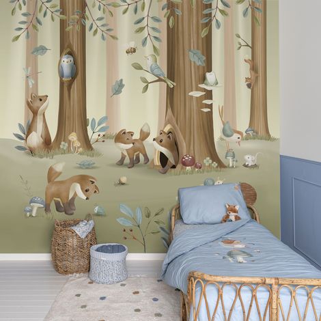 Papier peint panoramique Forest friends 300 x 280cm Multicolore (1/5)