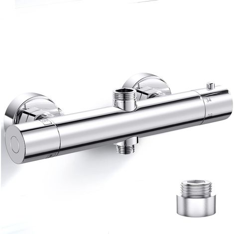 Mitigeur Douche Thermostatique 2 Sorties Haut 3/4" (26.4mm)+Bas 1/2"(21mm) (1/5)
