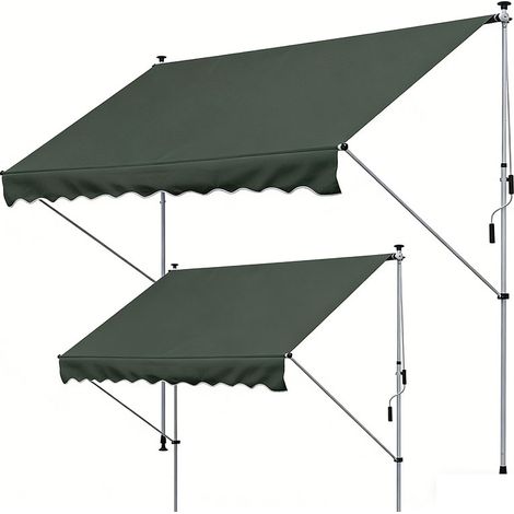 2er-Set  standmarkise freistehend, 300 x 150cm, Markise mit Handkurbel, freistehende Markise windfest, Alu, Grau