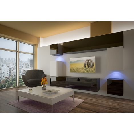 Ensemble meuble TV NEXT 5 AN5-17BW-HG23-1A noir-blanc brillant 240 cm