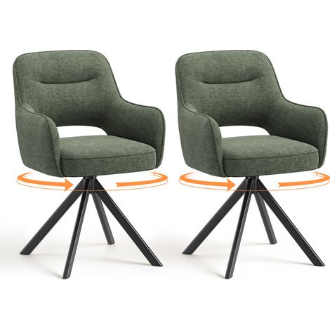 COLAMY Lot de 2 chaises de salle à manger pivotantes premium, demi-accoudoirs, base en métal haute stabilité,design élégant pour cuisine et salle à manger,vert