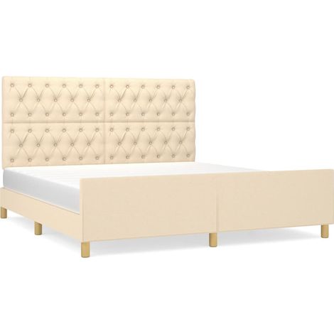 Lit adulte pour 2 personnes avec tête de lit, Structure de lit, Assemblage Facile, Crème 160 x 200 cm Tissu OIB5608E (1/5)