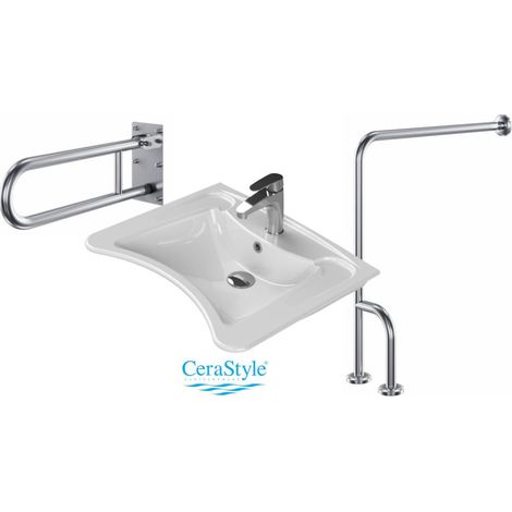 Waschbecken-Set für Behinderte mit Haltegriffen, Keramik weiß CeraStyle 60x50 cm (1/5)