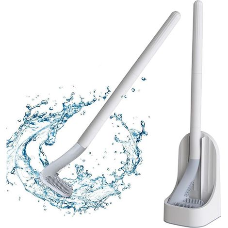 Brosse WC Silicone, Brosse de Toilette, Brosse Toilette et Supports, Brosse WC Salle de Bain et WC à Manche Long Plastique, Montage Mural ou au Sol, Brosse pour Le Nettoyage de Salle de Bain (1/5)