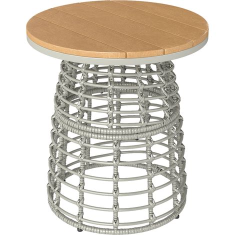 Table basse de jardin table d'appoint extérieur ronde en résine aspect rotin acier et plateau composite Ø45 x 50 cm gris