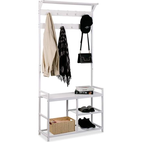 Portemanteau 4 en 1 avec Banc à Chaussures Entrée (1/5)