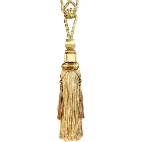 Set of 2 Handmade Curtain Tiebacks - 2 European Loops with Tassel (Gold) (1/5)