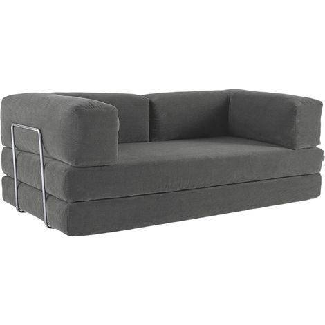 sweeek - 3-Sitzer-Schlafsofa im Vintage-Stil mit Cordbezug und verchromtem Außengestell, Cord, Grau