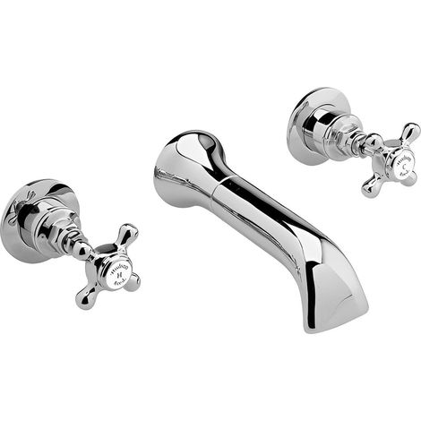 Hudson Reed Topaz Hexagonal Crosshead 3-Hole Bath Filler Tap Wall Mounted - Chrome (1/3)