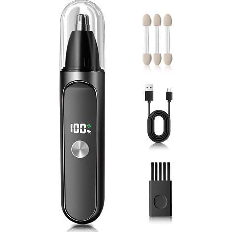 Rifinitore per peli del naso da uomo, ricaricabile tramite USB, display a LED, doppie lame rotanti in acciaio inossidabile, unisex (argento). (1/5)