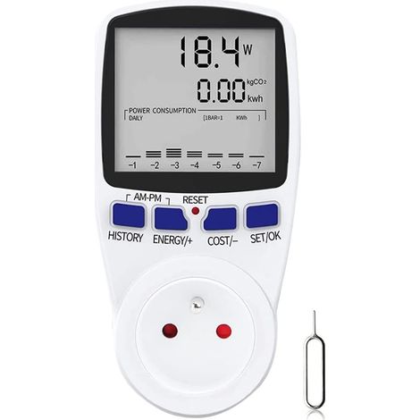 Medidor de energía digital, toma de corriente para medir el consumo eléctrico, toma de corriente con 7 modos y pantalla LCD, protección contra sobrecargas de 16 A. (1/5)