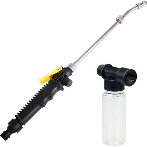 Lance de nettoyeur haute pression 2 en 1 avec buse réglable et bidon de mousse, arroseur portable pour lavage auto et jardinage. (1/5)