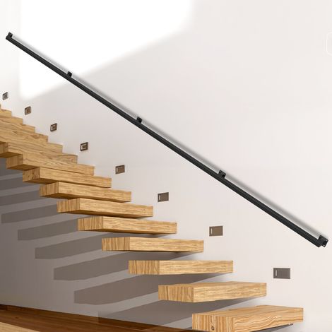 Jiubiaz Pasamanos de pared cuadrado 360 cm negro, hierro con recubrimiento en polvo, en 4 piezas, para escalera, pasillo, balcón, ático y oficina (1/5)