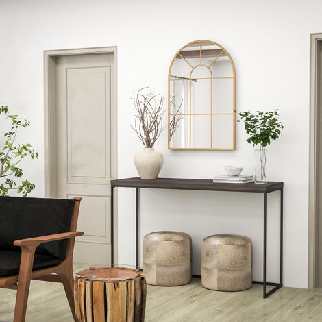 Miroir mural, design fenêtre, miroir d'entrée, cadre métallique, 91 x 60 cm, or (1/4)