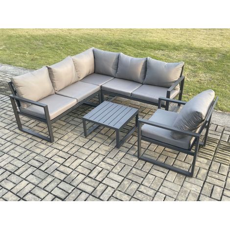 Fimous Outdoor Garden Furniture Set Aluminium Lounge Sofa Square Coffee Table Sets with Chair Indoor Conservatory Set Dark Grey (1/5)