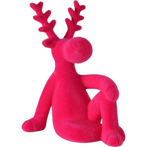 Boltze – Figurine décorative cerf Timor, floquée – Rose vif, L 15,5 x l 8 x H 19 cm