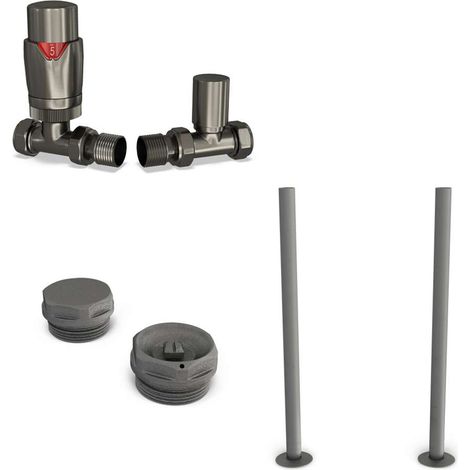Stirling Bold - Pewter Thermostatic Radiator Valve & Installation Kit Straight 15mm (130mm version) (1/3)