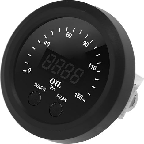 Manomètre de pression d'huile ultra-mince (52 mm, 2 1/16 po) pour voiture, 150 PSI, LED rouge, fond blanc, avec capteur. (1/5)